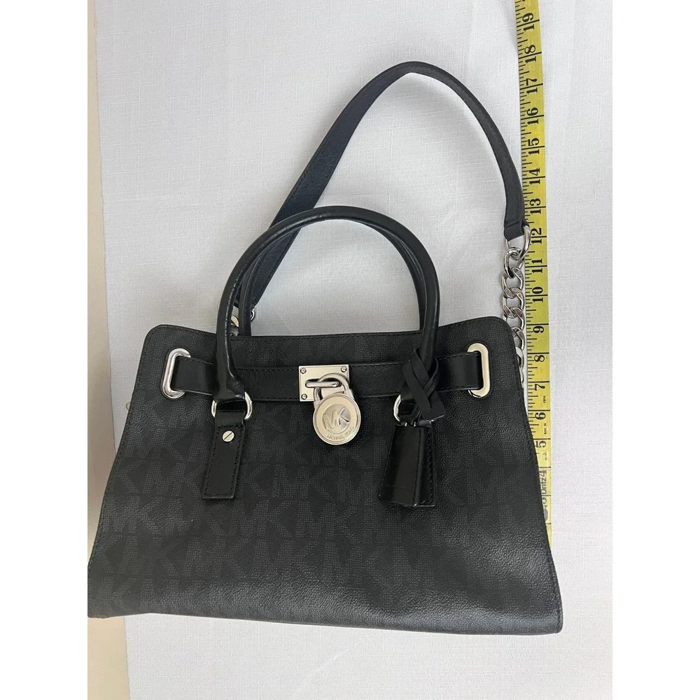 Michael Kors Hamilton Satchel Womens Medium Black Excellent Monogram Padlock